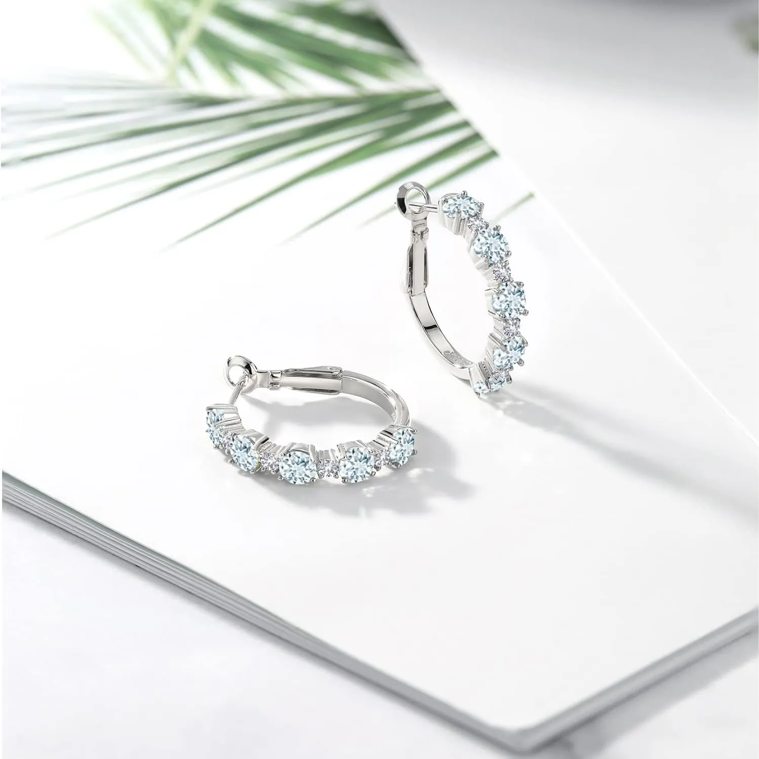 Gem Stone King 925 Sterling Silver Gemstone Birthstone and White Created Sapphire Hoop Earrings for Women | Round Cut 4MM and 1.9MM Stones | 1 Inch Diameter Hoops | Fine Jewelry for Her Mom Wife Women