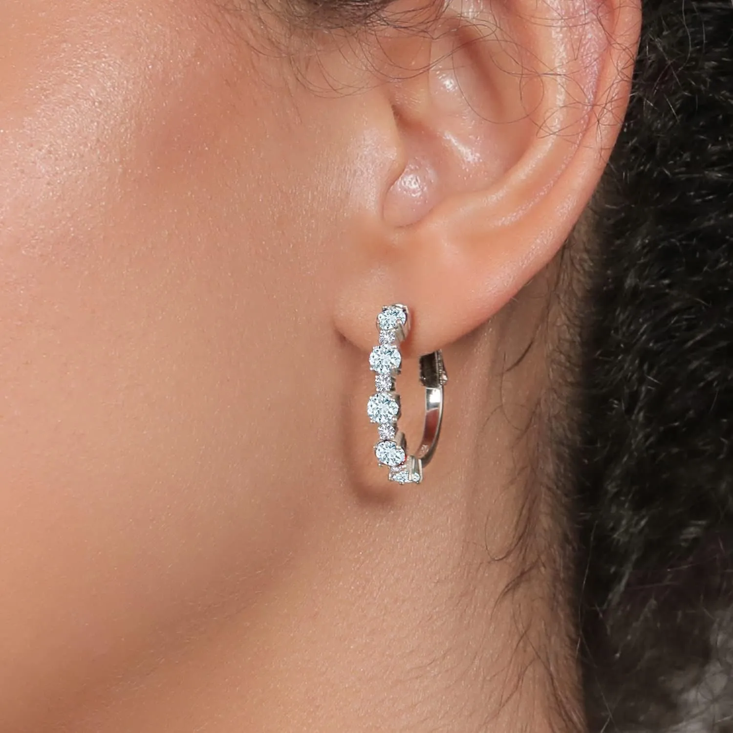Gem Stone King 925 Sterling Silver Gemstone Birthstone and White Created Sapphire Hoop Earrings for Women | Round Cut 4MM and 1.9MM Stones | 1 Inch Diameter Hoops | Fine Jewelry for Her Mom Wife Women