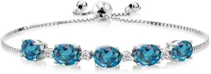 Gem Stone King 925 Sterling Silver Gemstone Birthstone and White Topaz Tennis Bracelet for Women | Oval 8X6MM with Round 2.5MM Accents | Adjustable Bolo Chain | Fine Jewelry for Her Mom Wife