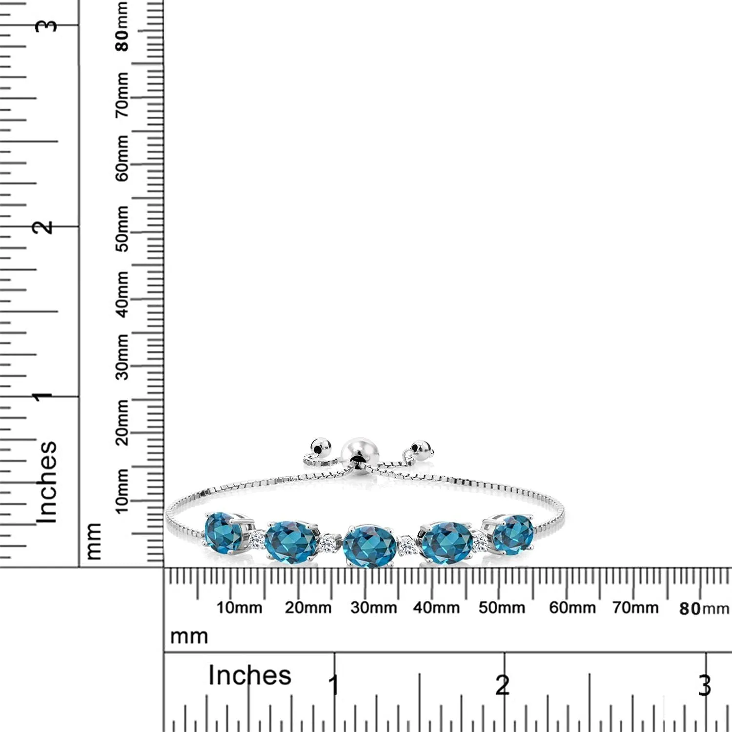 Gem Stone King 925 Sterling Silver Gemstone Birthstone and White Topaz Tennis Bracelet for Women | Oval 8X6MM with Round 2.5MM Accents | Adjustable Bolo Chain | Fine Jewelry for Her Mom Wife