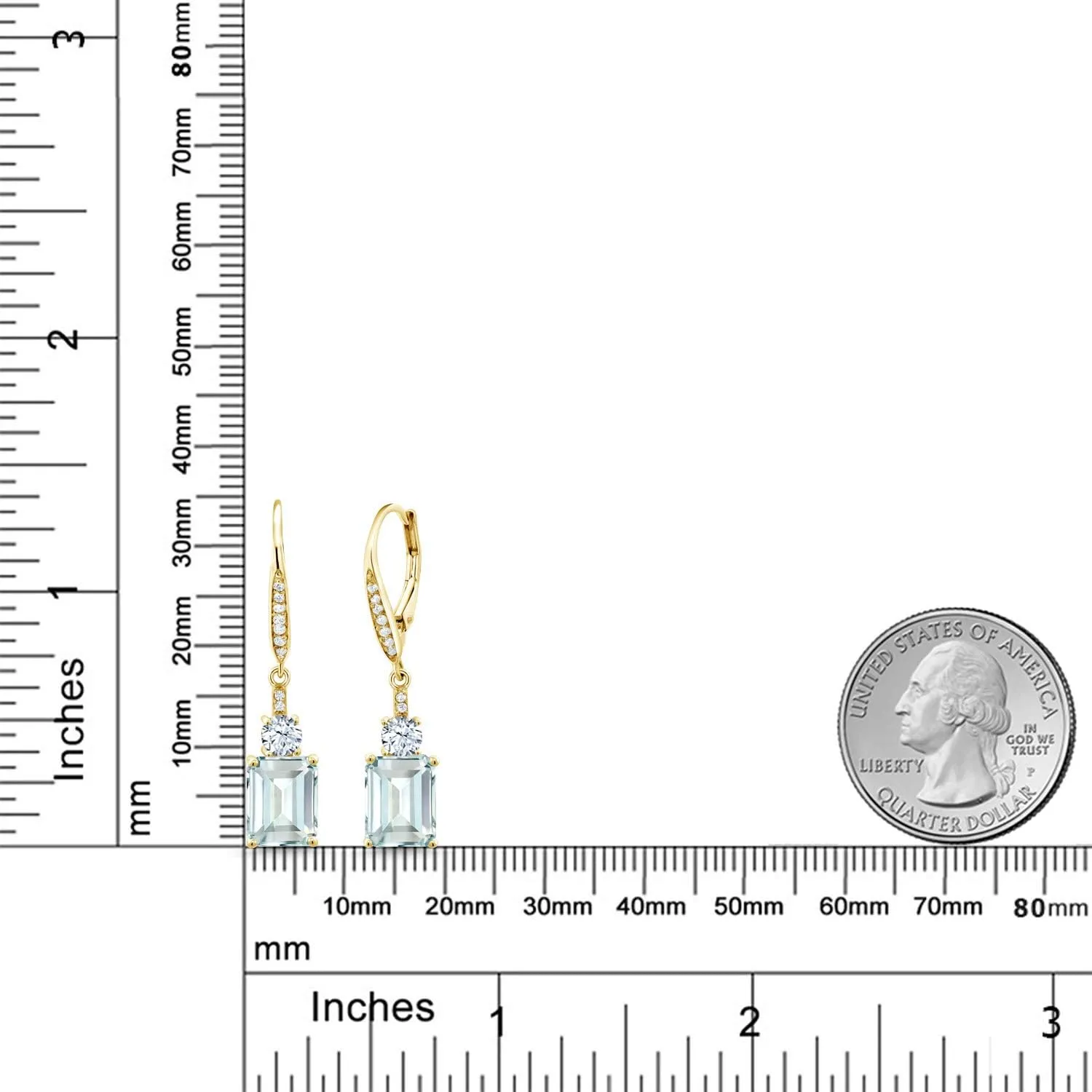 Gem Stone King Drop Dangle Earrings For Women | 18K Yellow Gold Plated Silver | Emerald Cut 9X7MM Gemstone Birthstone | Fine Jewelry Gifts for Her Mom Anniversary Wedding