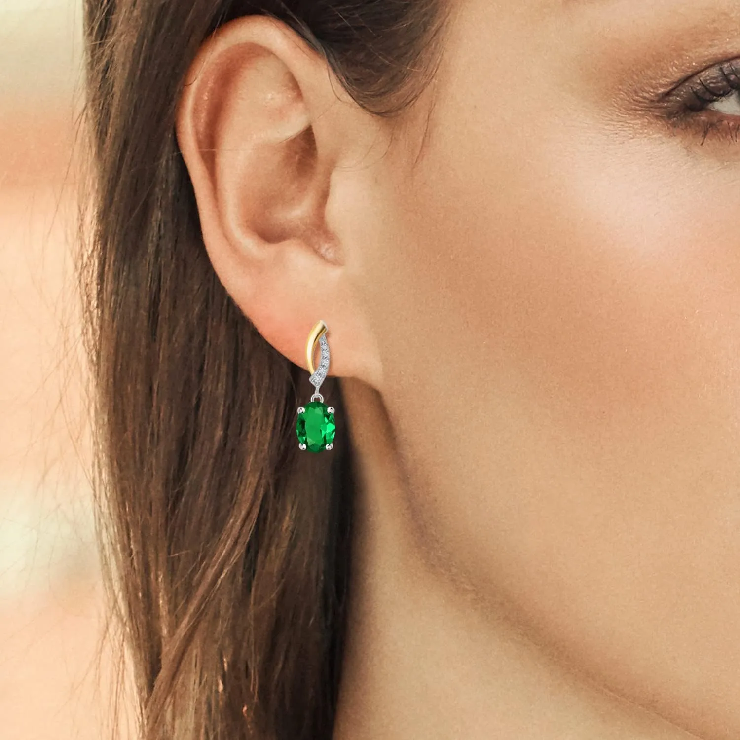 Gem Stone King Drop Dangle Earrings For Women | 8X6MM Oval Gemstone Birthstone and Lab Grown Diamond | 925 Silver and 10K Yellow Gold | Fine Jewelry Gifts for Her Mom Women Wife