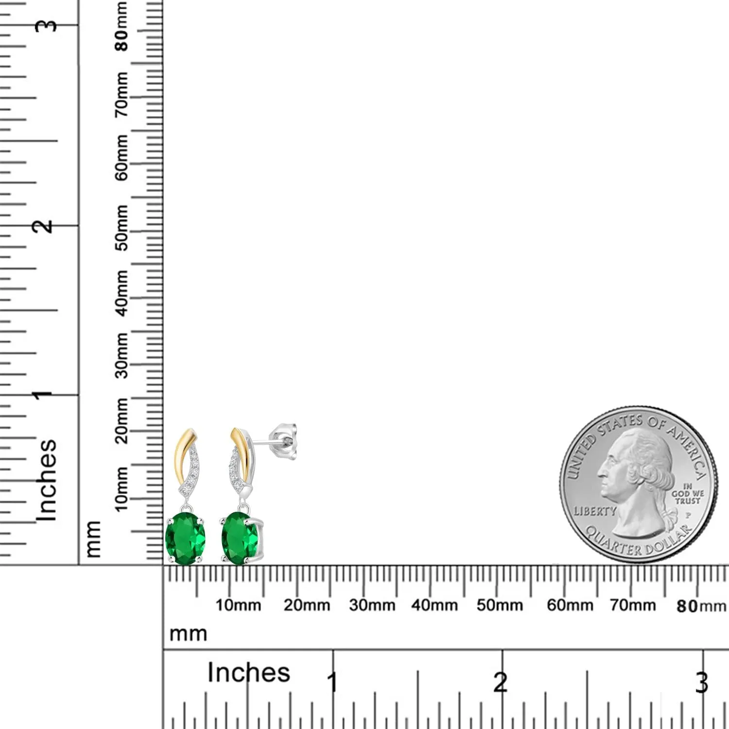 Gem Stone King Drop Dangle Earrings For Women | 8X6MM Oval Gemstone Birthstone and Lab Grown Diamond | 925 Silver and 10K Yellow Gold | Fine Jewelry Gifts for Her Mom Women Wife