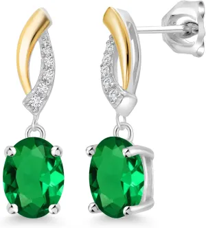 Gem Stone King Drop Dangle Earrings For Women | 8X6MM Oval Gemstone Birthstone and Lab Grown Diamond | 925 Silver and 10K Yellow Gold | Fine Jewelry Gifts for Her Mom Women Wife