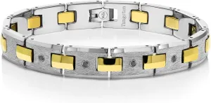 Gem Stone King Mens Matte Finished Tungsten 4 Black Diamond Bracelet with Gold Plated Connector Links & Safety Clasp (0.15 Cttw, VS-SI Clarity, Lifetime Scratch Proof Guarantee, 8.5 Inches in Length)