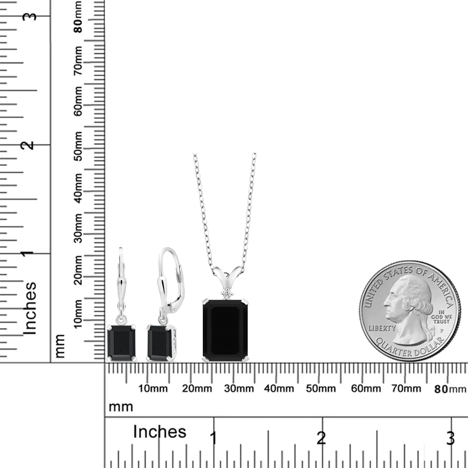 Gem Stone King Pendant and Earrings Jewelry Set For Women | Emerald Cut 14X10MM and 8X6MM | Round 1.5MM | Gemstone Birthstone and Diamond | 925 Sterling Silver | With 18 Inch Silver Chain