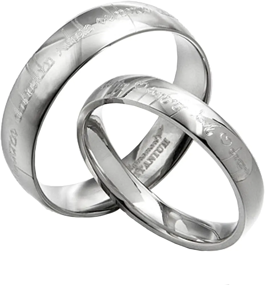 Gemini His and Her Couple Personalized Matching Wedding Titanium Rings Set Dome Court Valentine Day Gift
