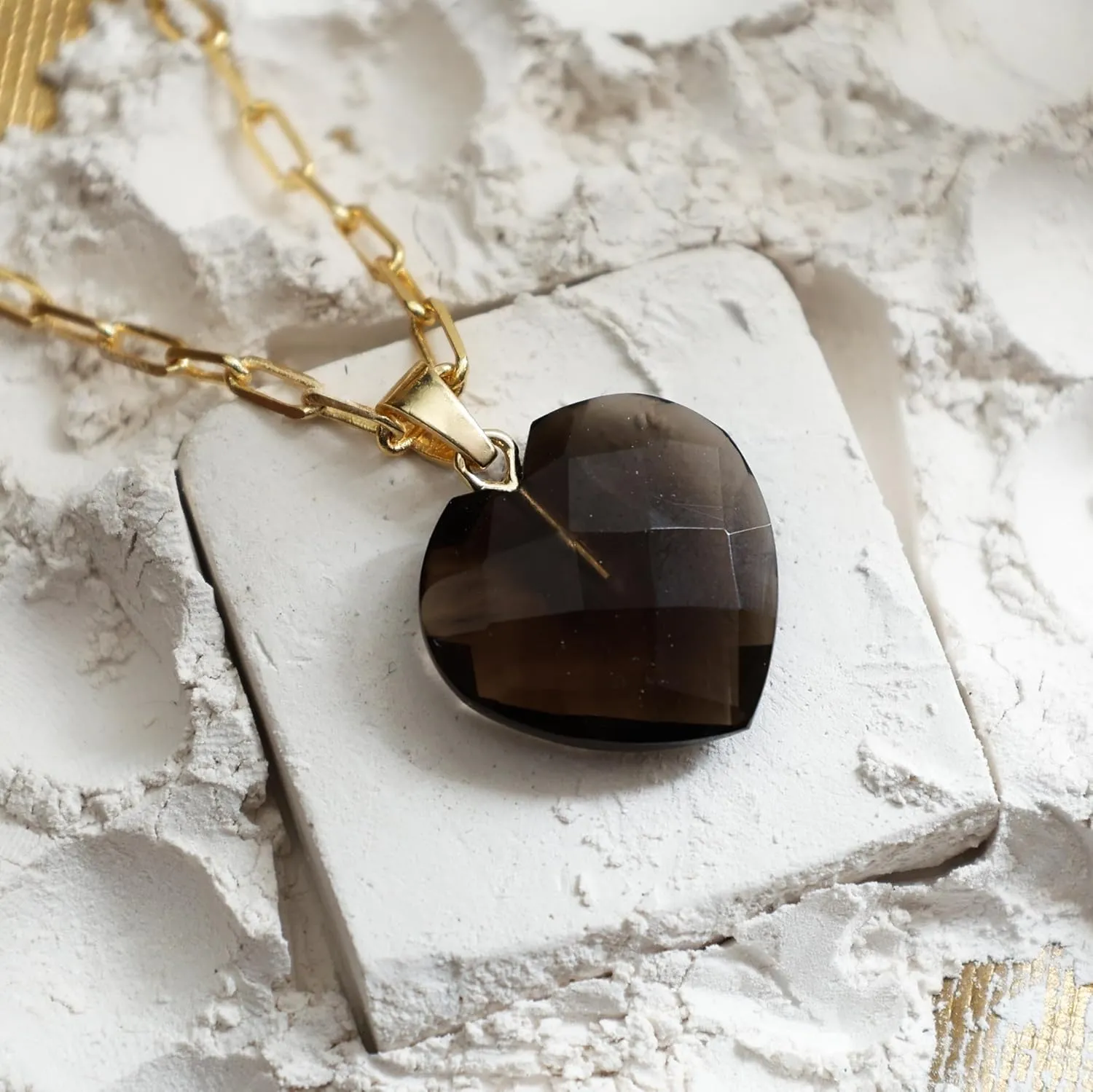 Gempires Gemstone Faceted Heart Necklace Yellow Gold Plated Adjustable Paperclip Chain Elegant Layered Jewelry Healing Crystal Necklaces the Best Women Gifts
