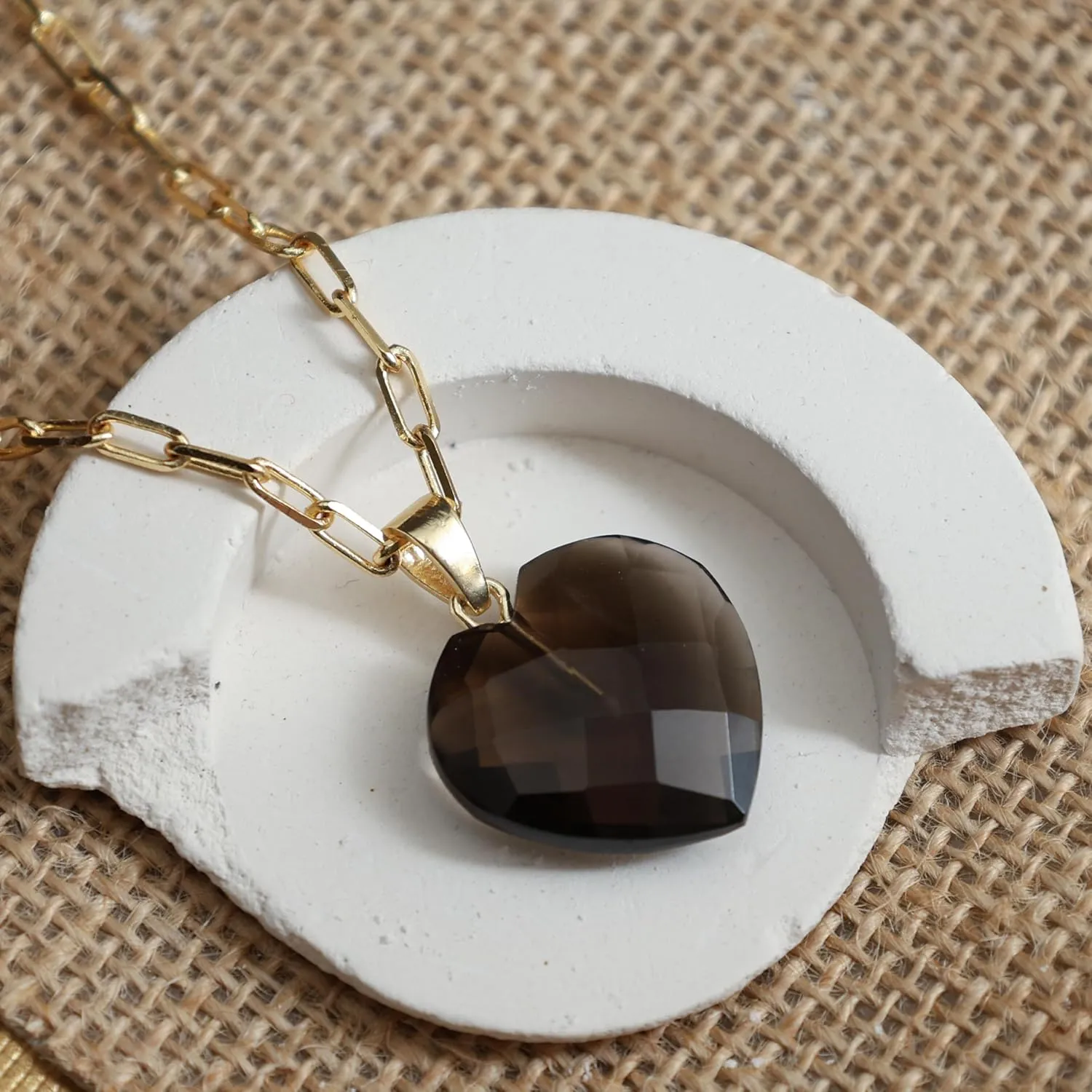 Gempires Gemstone Faceted Heart Necklace Yellow Gold Plated Adjustable Paperclip Chain Elegant Layered Jewelry Healing Crystal Necklaces the Best Women Gifts
