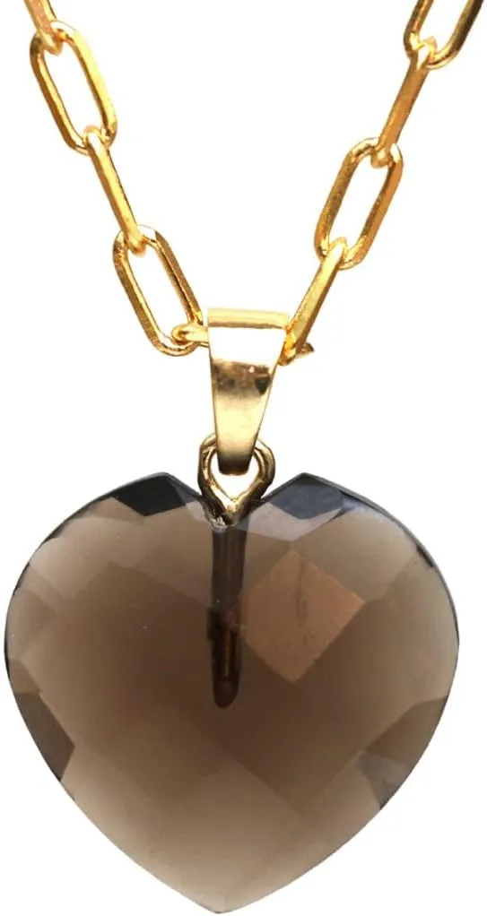 Gempires Gemstone Faceted Heart Necklace Yellow Gold Plated Adjustable Paperclip Chain Elegant Layered Jewelry Healing Crystal Necklaces the Best Women Gifts