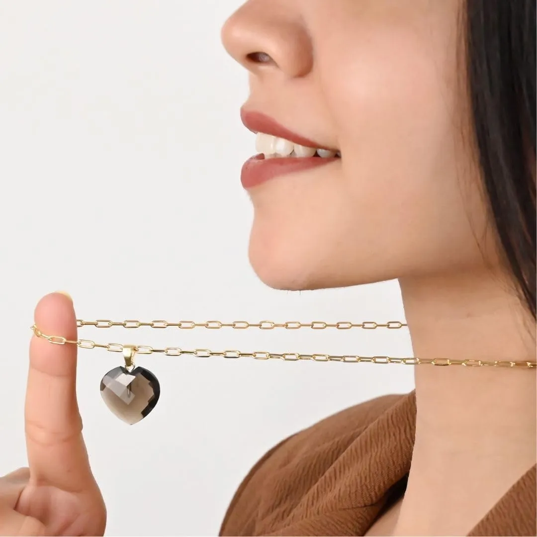 Gempires Gemstone Faceted Heart Necklace Yellow Gold Plated Adjustable Paperclip Chain Elegant Layered Jewelry Healing Crystal Necklaces the Best Women Gifts