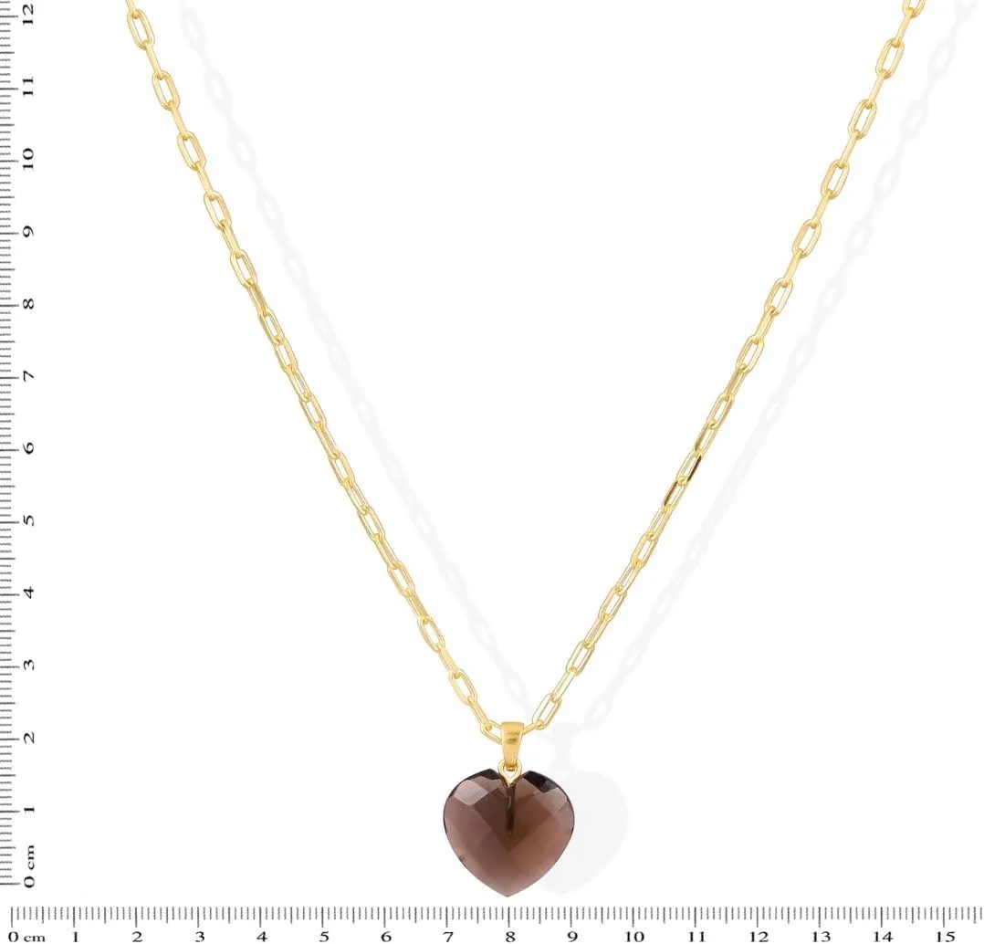 Gempires Gemstone Faceted Heart Necklace Yellow Gold Plated Adjustable Paperclip Chain Elegant Layered Jewelry Healing Crystal Necklaces the Best Women Gifts