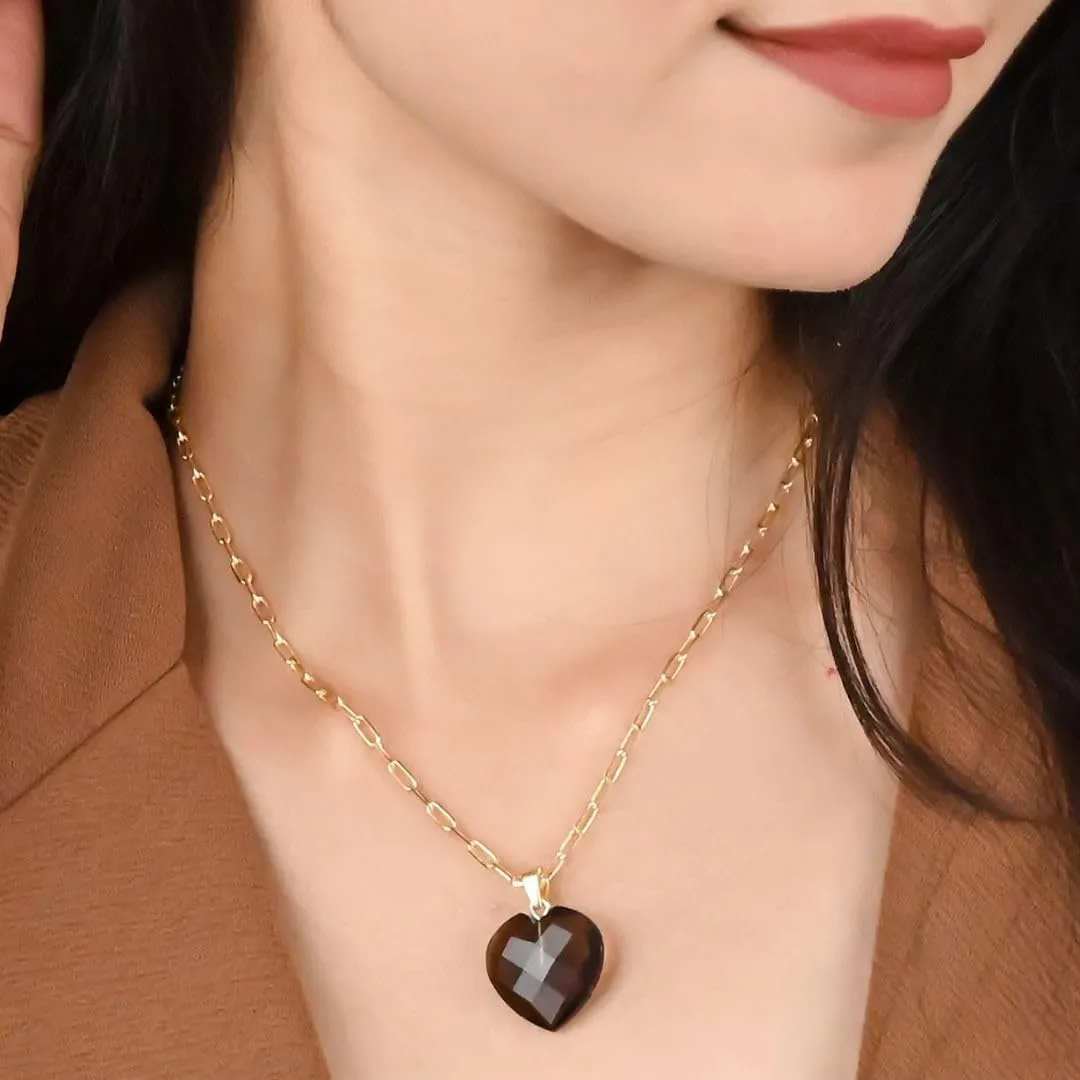 Gempires Gemstone Faceted Heart Necklace Yellow Gold Plated Adjustable Paperclip Chain Elegant Layered Jewelry Healing Crystal Necklaces the Best Women Gifts