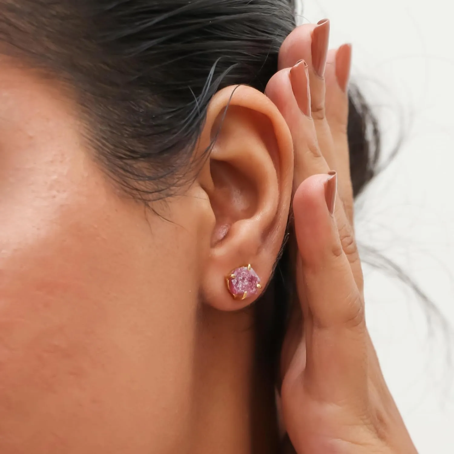 Gempires Natural Raw Green Emerald Stud Earrings Simple Dainty Jewelry May Birthstone Crystal with Gold Plated Prong Setting Formal Events and Everyday Elegance