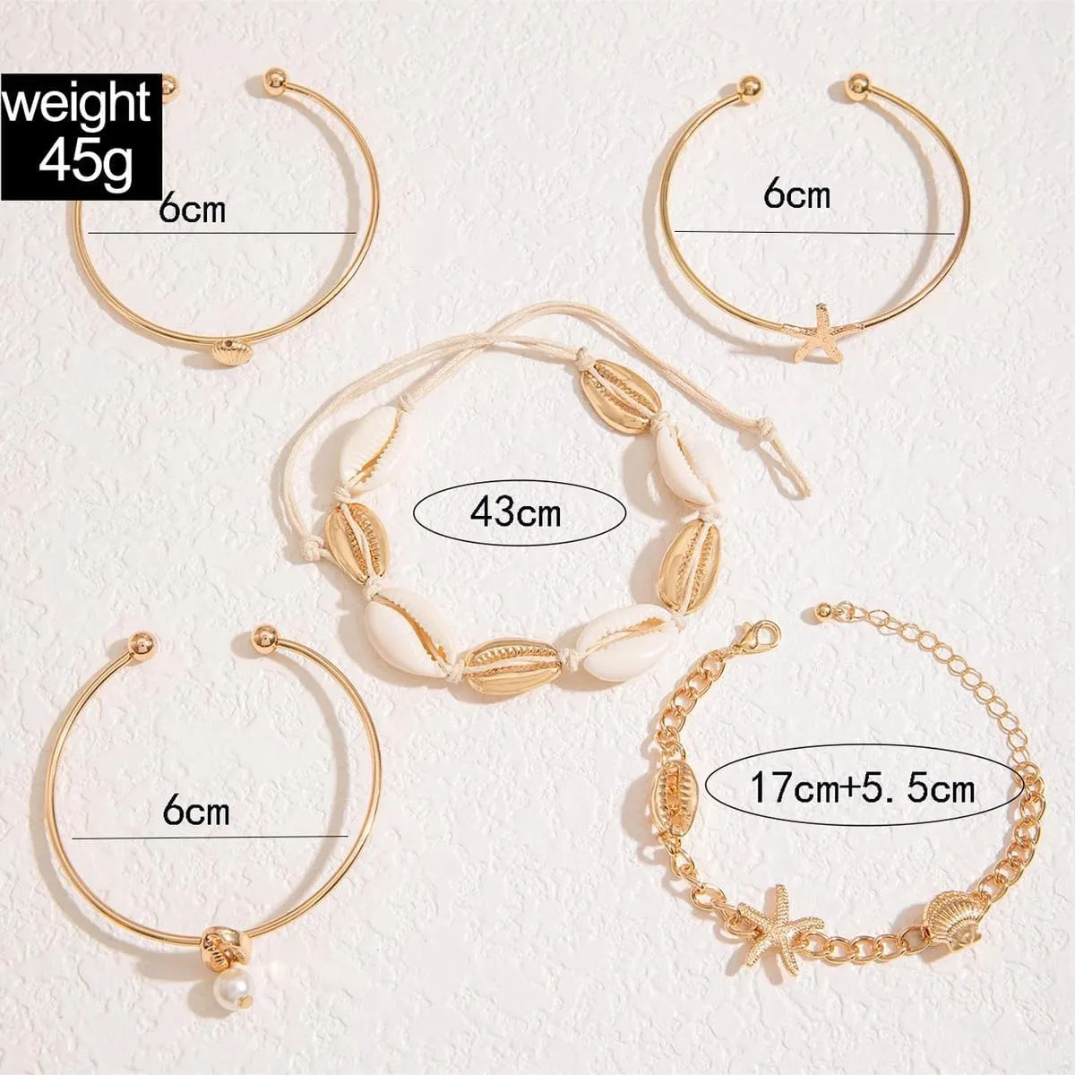 GIGB PBDK Gold Shell Bracelet for Women, Boho Layered Beaded Bracelets Pearls Conch Starfish Bangles Sets Beach Bracelets Jewelry Gifts for Women