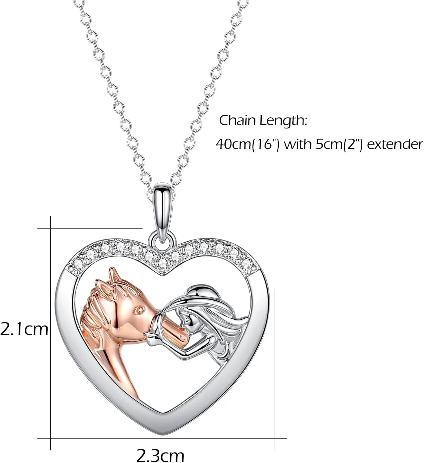 Girls Horse Necklace, Sterling Silver Necklaces for Girls Women, Heart Shaped Horse Cubic Zirconia Pendant Necklaces for Teen Girls Kids Jewelry Equestrian Gifts for Birthday Christmas