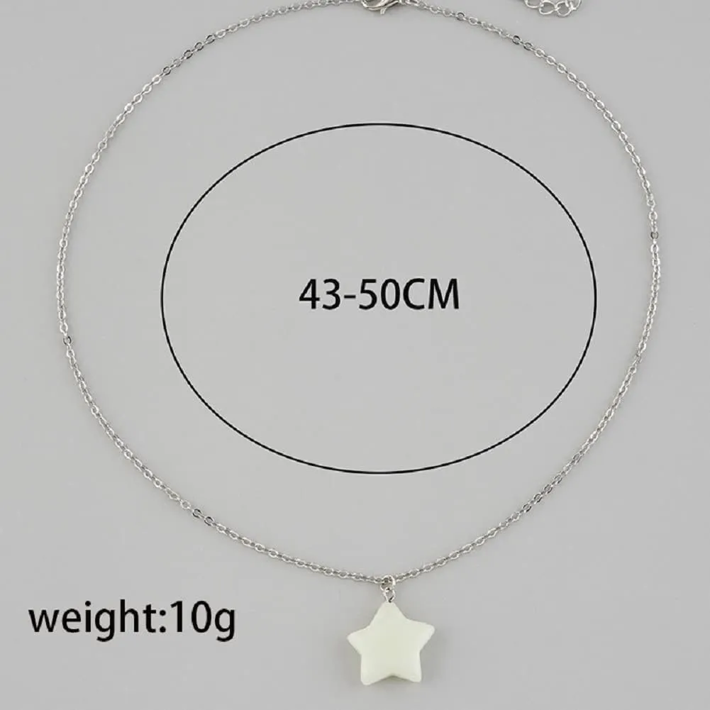 Glow in The Dark Crystal Pendant, Luminous Hexagonal Moonstone, Fluorescent Stone, Glowing Gemstone Cross Crystal Charms for Five-Pointed Star Necklace