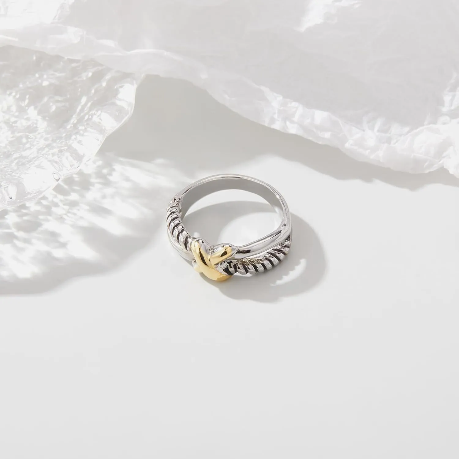 Gold and Silver Cross Rings for Women, Fashion Statement Ring X Knot Band Chunky Twisted Cable Wire Ring Jewelry Gifts for Her