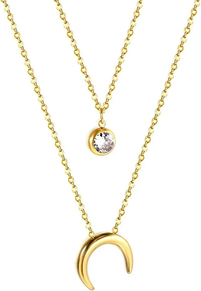 Gold and Silver-Plated Stainless Steel Pendant Necklaces for Women  Heart, Circle, Lock, Moon and Pearl Designs, Multi-Layer and Double Chain Options, Waterproof, Hypoallergenic Jewelry