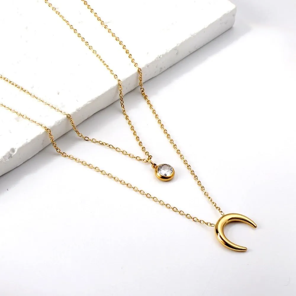 Gold and Silver-Plated Stainless Steel Pendant Necklaces for Women  Heart, Circle, Lock, Moon and Pearl Designs, Multi-Layer and Double Chain Options, Waterproof, Hypoallergenic Jewelry