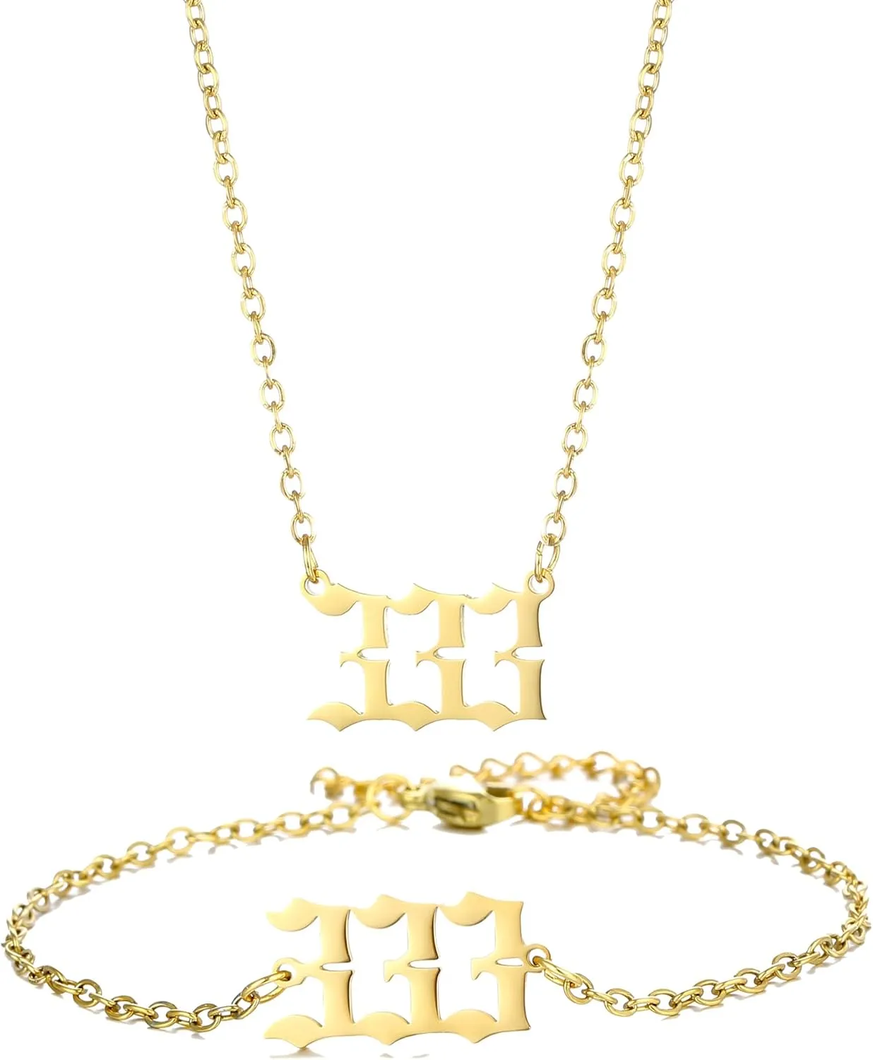 Gold Angel Number Necklace Bracelets for Women, 111 222 333 444 555 666 777 888 999 Dainty Pendants Necklace Bracelets Personalized Number Chain Necklace Bracelets set