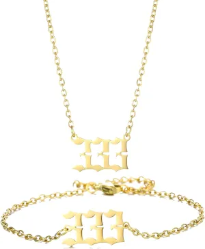 Gold Angel Number Necklace Bracelets for Women, 111 222 333 444 555 666 777 888 999 Dainty Pendants Necklace Bracelets Personalized Number Chain Necklace Bracelets set