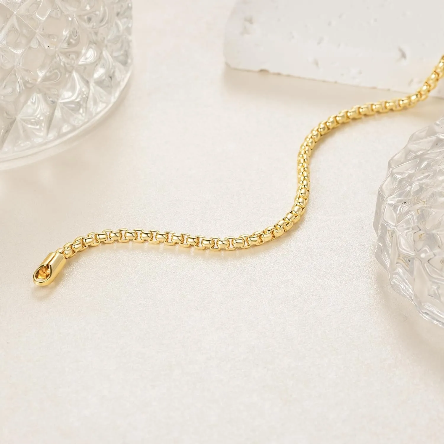 Gold Bracelets for Women Men Bracelet Square Rolo Round Box 14K Gold Chain Bracelet for Women & Men Gold Jewelry 6.5, 7, 7.5, 8, 9 in