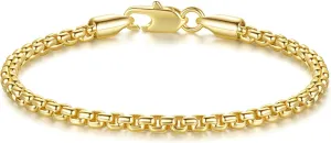Gold Bracelets for Women Men Bracelet Square Rolo Round Box 14K Gold Chain Bracelet for Women & Men Gold Jewelry 6.5, 7, 7.5, 8, 9 in