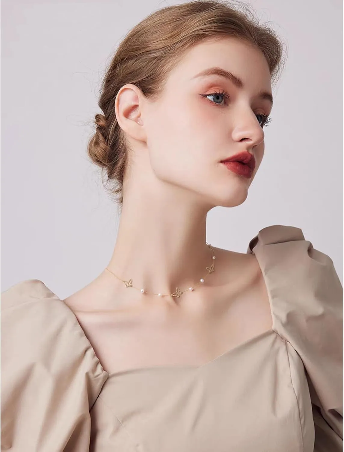 Gold Butterfly Choker Necklace for Women Dainty 14" Stainless Steel Chain Party Jewelry Gifts
