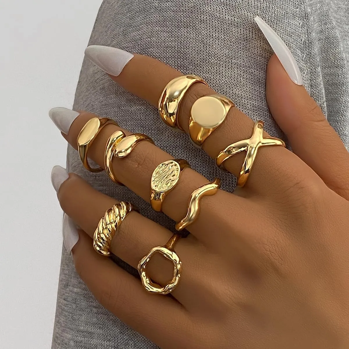Gold Chunky Rings for Women Non Tarnish 14k Stackable Dome Statement Rings Sets Vintage Dainty Knuckle Open Midi Finger Rings Jewelry Pack for Gifts