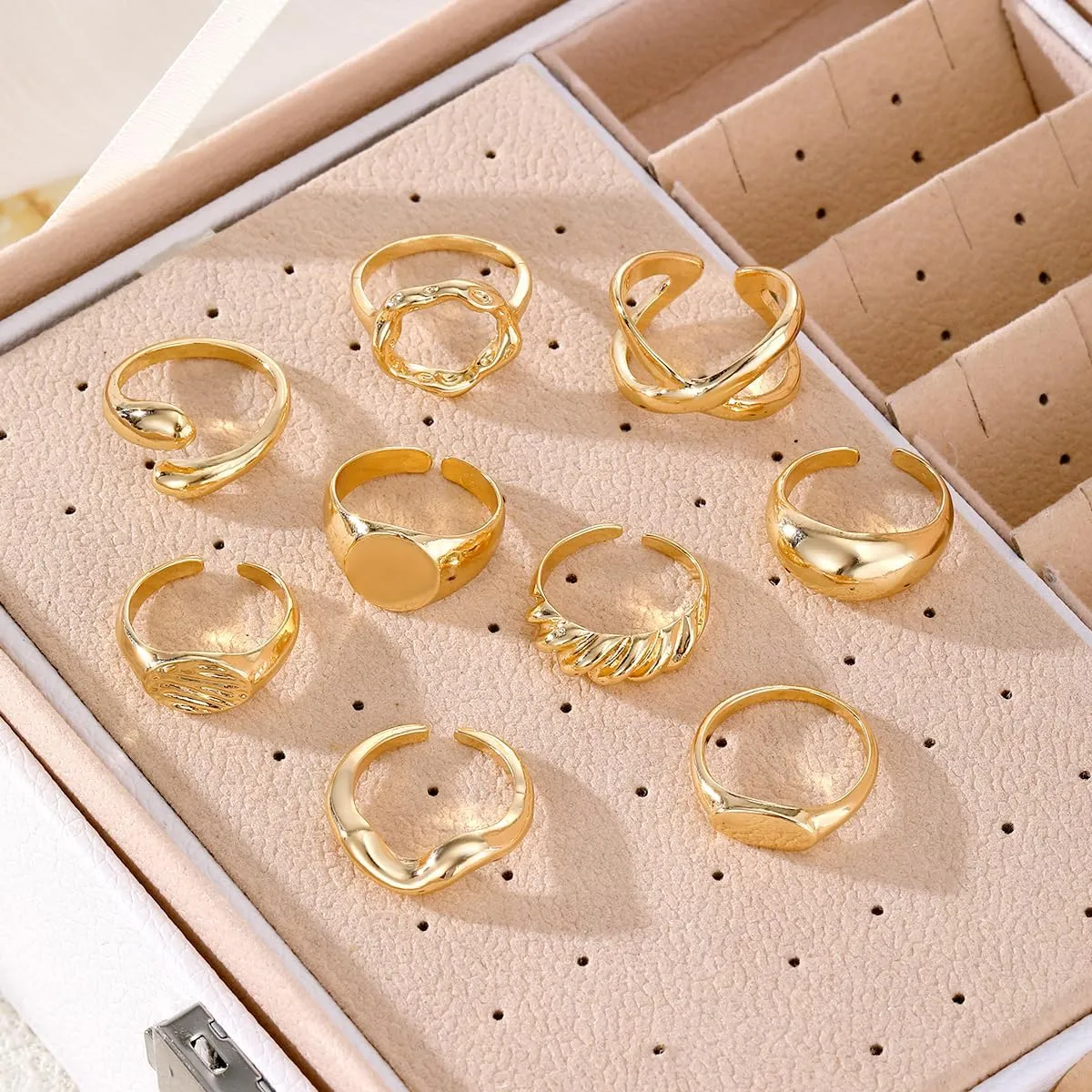 Gold Chunky Rings for Women Non Tarnish 14k Stackable Dome Statement Rings Sets Vintage Dainty Knuckle Open Midi Finger Rings Jewelry Pack for Gifts
