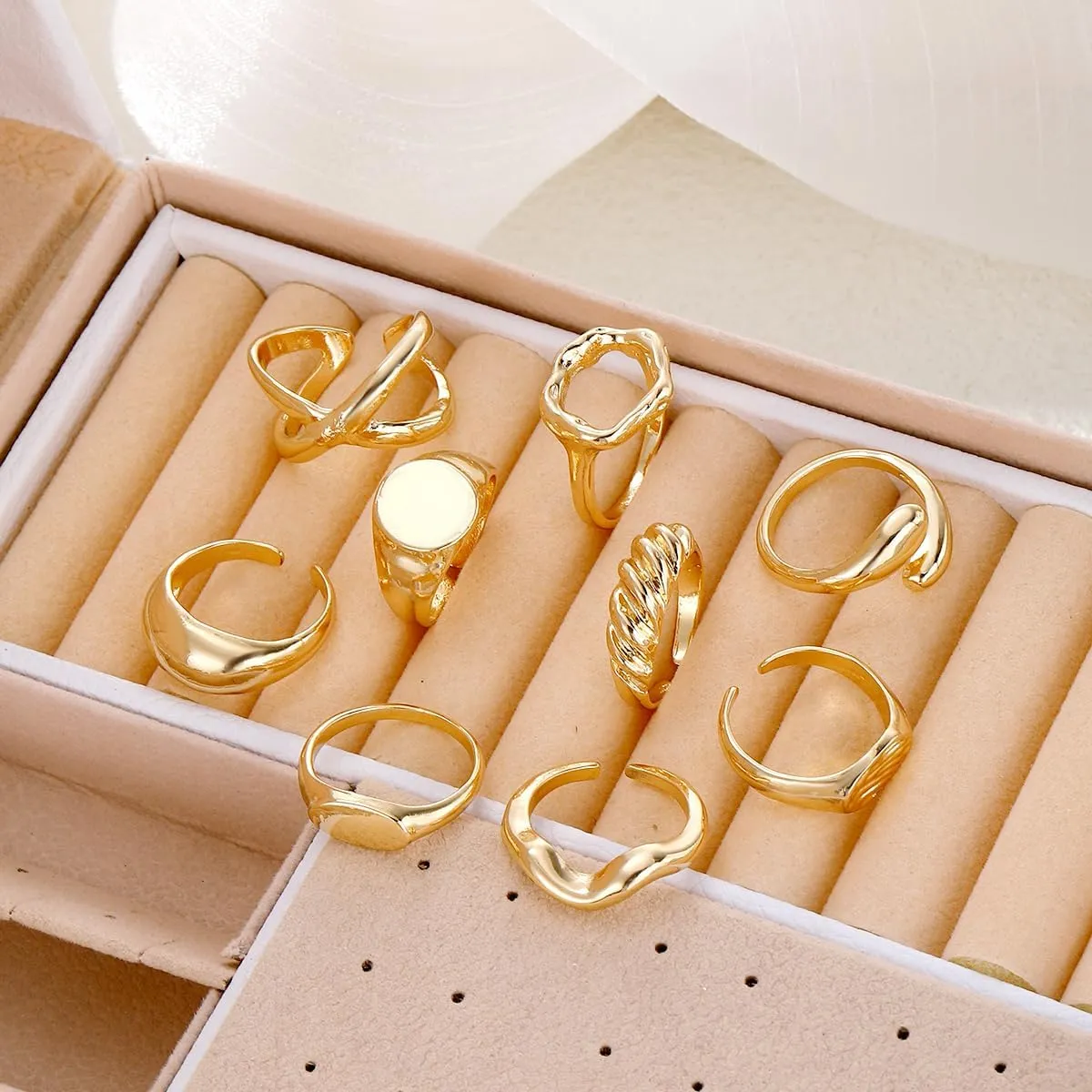 Gold Chunky Rings for Women Non Tarnish 14k Stackable Dome Statement Rings Sets Vintage Dainty Knuckle Open Midi Finger Rings Jewelry Pack for Gifts