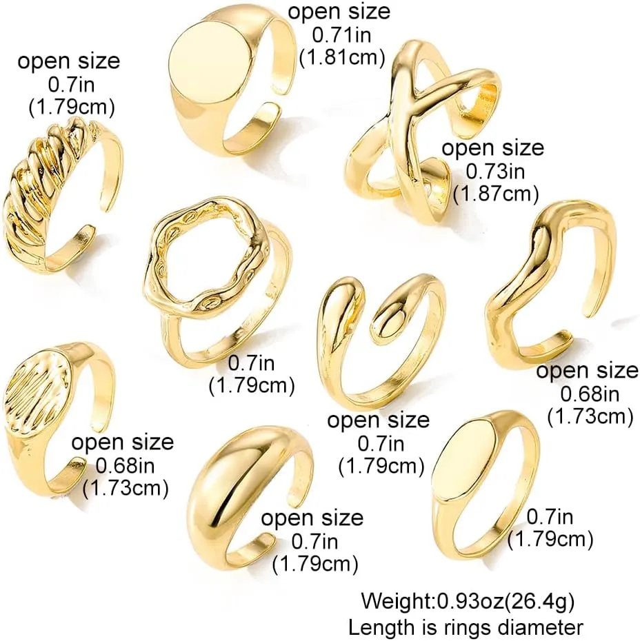 Gold Chunky Rings for Women Non Tarnish 14k Stackable Dome Statement Rings Sets Vintage Dainty Knuckle Open Midi Finger Rings Jewelry Pack for Gifts
