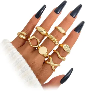 Gold Chunky Rings for Women Non Tarnish 14k Stackable Dome Statement Rings Sets Vintage Dainty Knuckle Open Midi Finger Rings Jewelry Pack for Gifts
