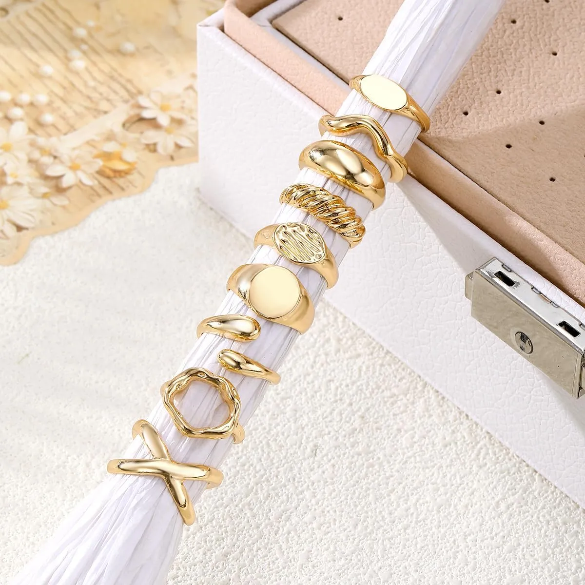 Gold Chunky Rings for Women Non Tarnish 14k Stackable Dome Statement Rings Sets Vintage Dainty Knuckle Open Midi Finger Rings Jewelry Pack for Gifts