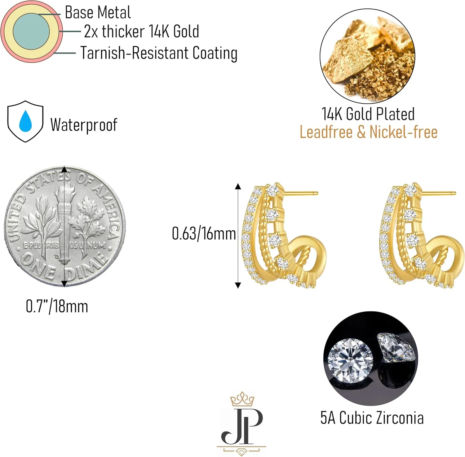 Gold Earrings for Women Trendy Zircon Earring Hypoallergenic Earrings Gold Hoops Non Tarnish Waterproof Drop Trendy Jewelry