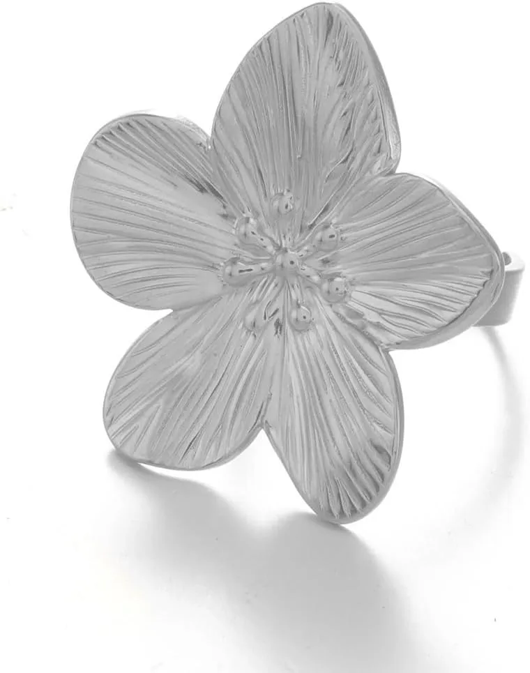 Gold Flower Ring for Women Trendy Silver Flower Ring Chunky Adjustable Flower Rings Minimalist Floral Jewelry