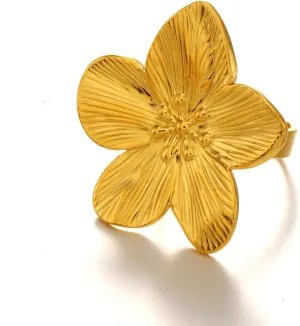 Gold Flower Ring for Women Trendy Silver Flower Ring Chunky Adjustable Flower Rings Minimalist Floral Jewelry
