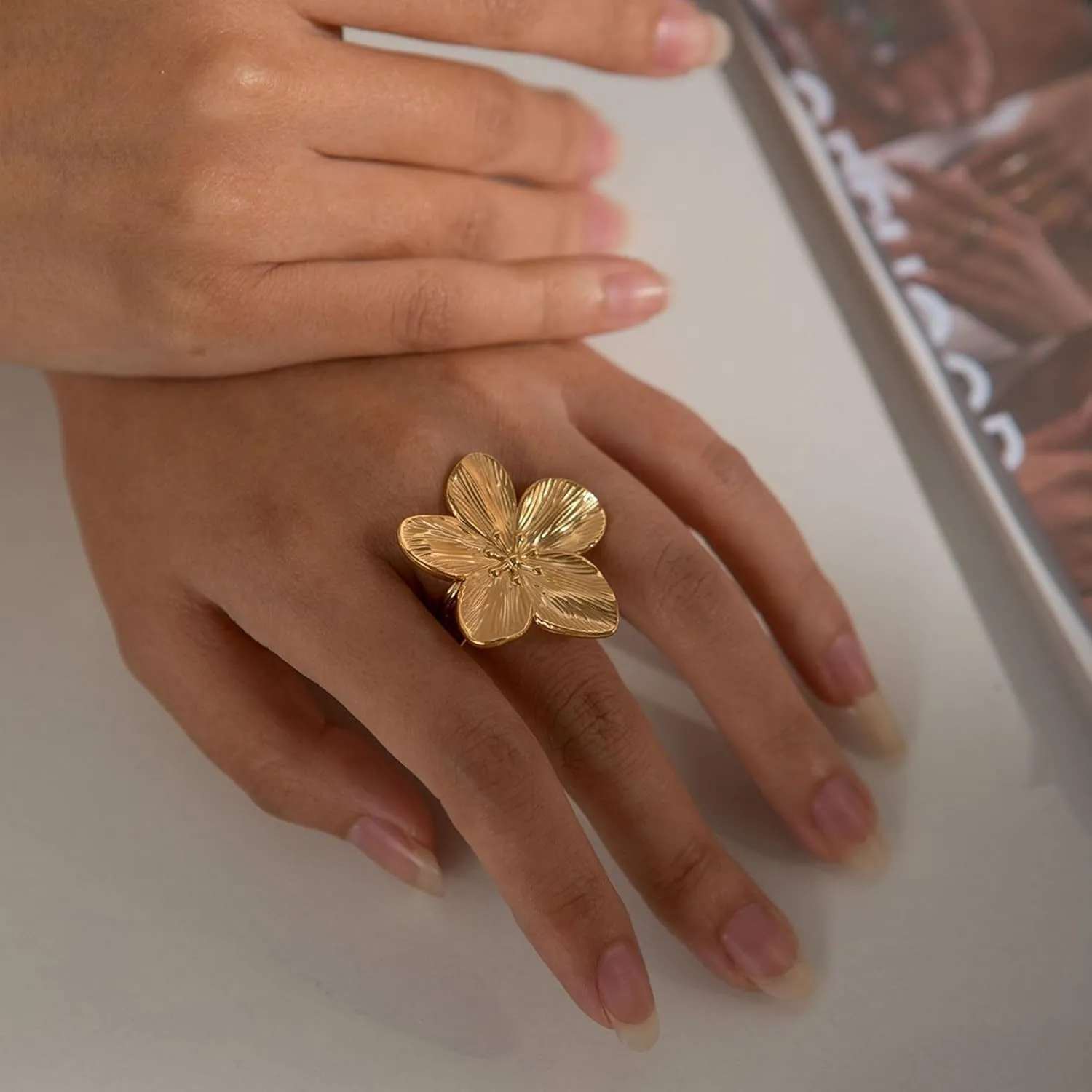 Gold Flower Ring for Women Trendy Silver Flower Ring Chunky Adjustable Flower Rings Minimalist Floral Jewelry