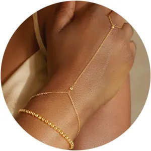 Gold Hand Chain Bracelets for Women Trendy, Dainty 2PCS Gold Ring Bracelet Hand Chain Finger Bracelets Layered Stackable Link Bracelets for Women Jewelry Gifts for Women