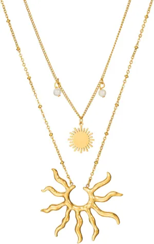 Gold Necklace for Women, Dainty 14K Gold Plated Layered Sun Pendant Necklace Gold Charm Chocker Jewelry Gift for Her