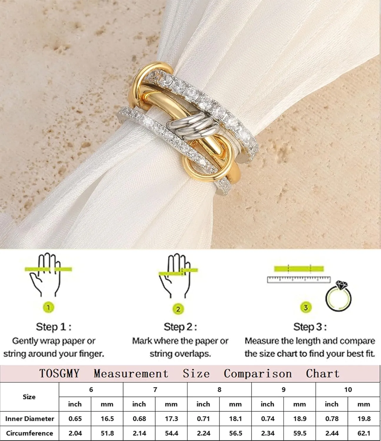 Gold Silver Rings for Women Non Tarnish 18K Gold Plated Stackable Rings Dainty Cubic Zirconia Statement Rings Wedding Band Thumb Ring Mixed Metals Stacking Rings Set Size 6 7 8 9 10 Jewelry Gifts