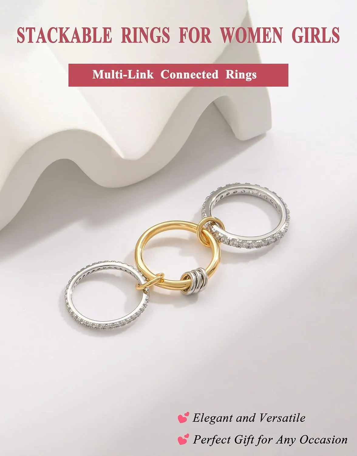 Gold Silver Rings for Women Non Tarnish 18K Gold Plated Stackable Rings Dainty Cubic Zirconia Statement Rings Wedding Band Thumb Ring Mixed Metals Stacking Rings Set Size 6 7 8 9 10 Jewelry Gifts