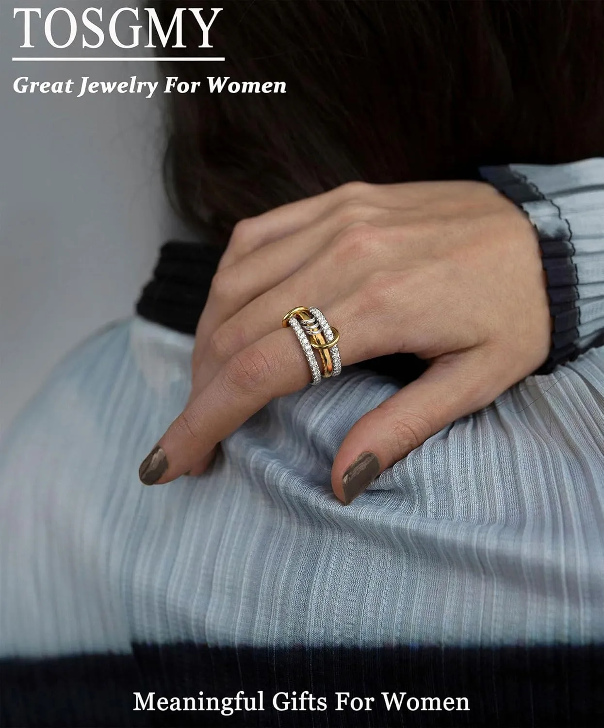 Gold Silver Rings for Women Non Tarnish 18K Gold Plated Stackable Rings Dainty Cubic Zirconia Statement Rings Wedding Band Thumb Ring Mixed Metals Stacking Rings Set Size 6 7 8 9 10 Jewelry Gifts