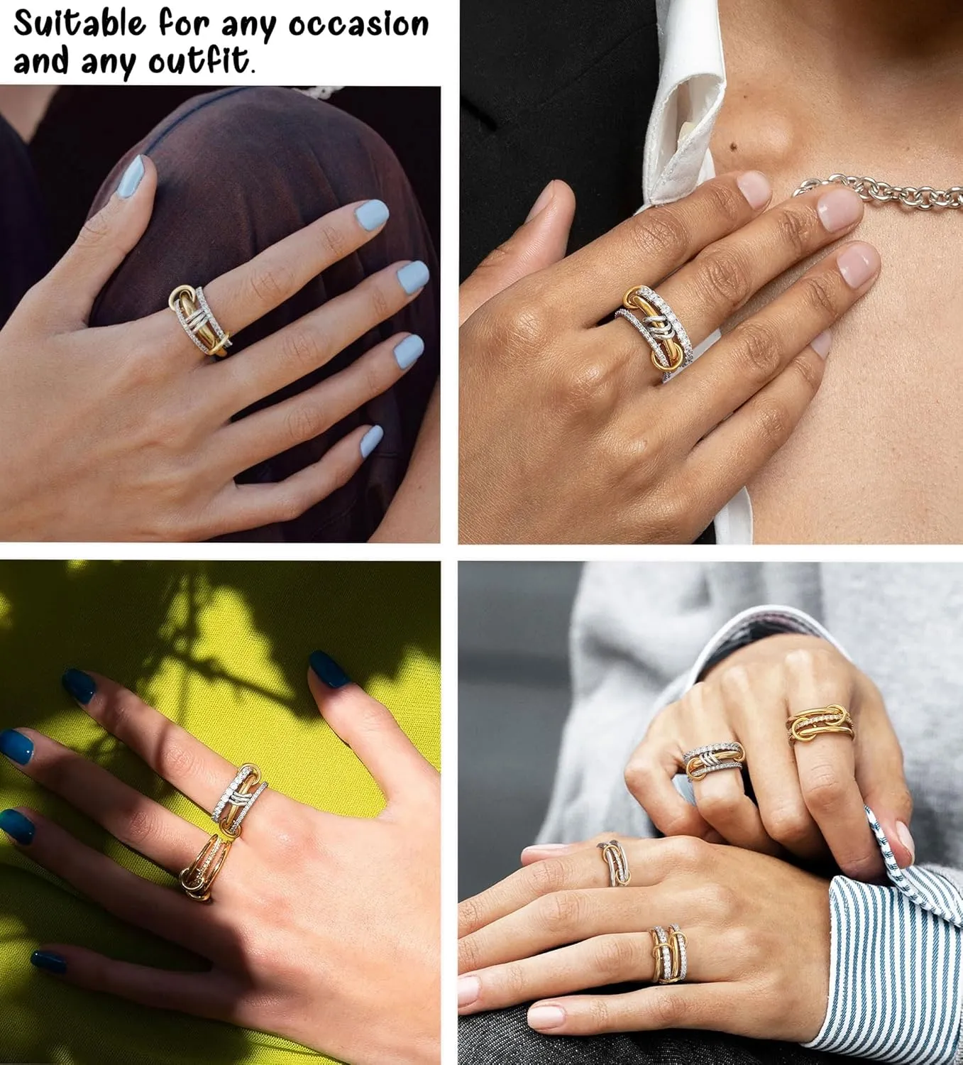 Gold Silver Rings for Women Non Tarnish 18K Gold Plated Stackable Rings Dainty Cubic Zirconia Statement Rings Wedding Band Thumb Ring Mixed Metals Stacking Rings Set Size 6 7 8 9 10 Jewelry Gifts