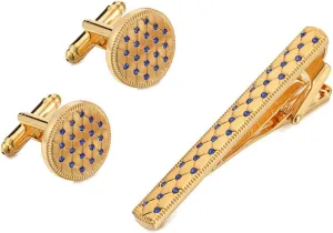 Gold Tie Clips for Men and Cufflinks for Men with Shinning Stone, The Unique Tie Clips and Cufflinks with Gift Box are Suitable for Wedding, Father of Bride and Groom/Groomsman.