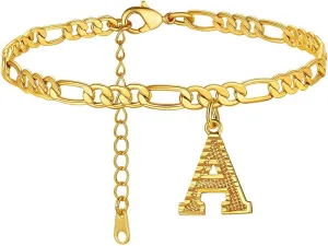 GOLDCHIC JEWELRY Initials Anklets for Women, Personalized 4.5MM Gold Figaro Chain Letter Ankle Bracelets Summer Jewelry, 22-27cm Length