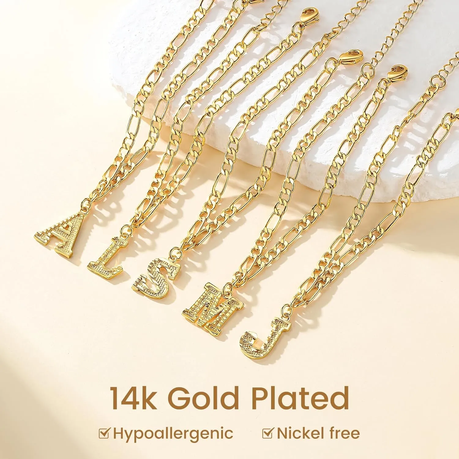 GOLDCHIC JEWELRY Initials Anklets for Women, Personalized 4.5MM Gold Figaro Chain Letter Ankle Bracelets Summer Jewelry, 22-27cm Length