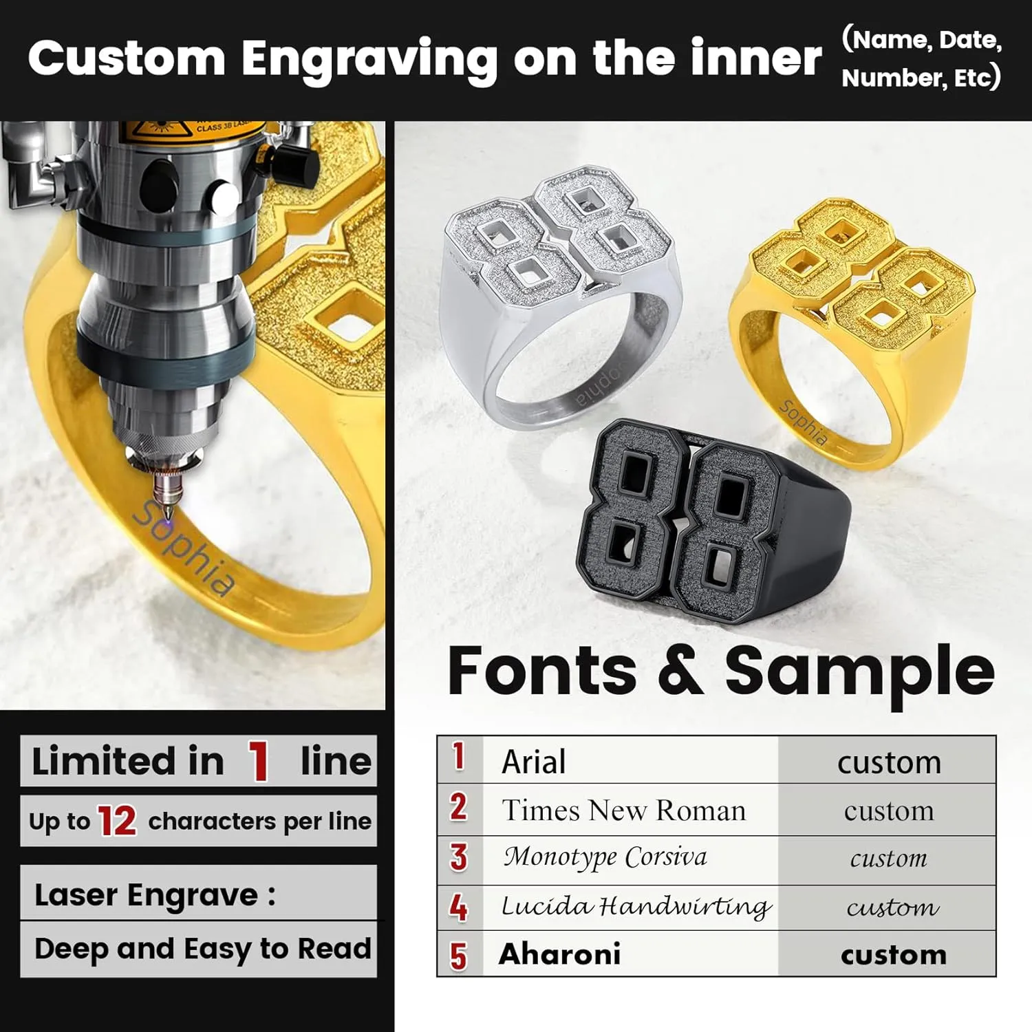 GOLDCHIC JEWELRY Personalized Signet Rings Men Women, Stainless Steel Custom Photo Bold Square/Oval Monogram/Old English Initial Pinky Stacking Statement Ring in Black/Silver/Gold (Size 7-14)