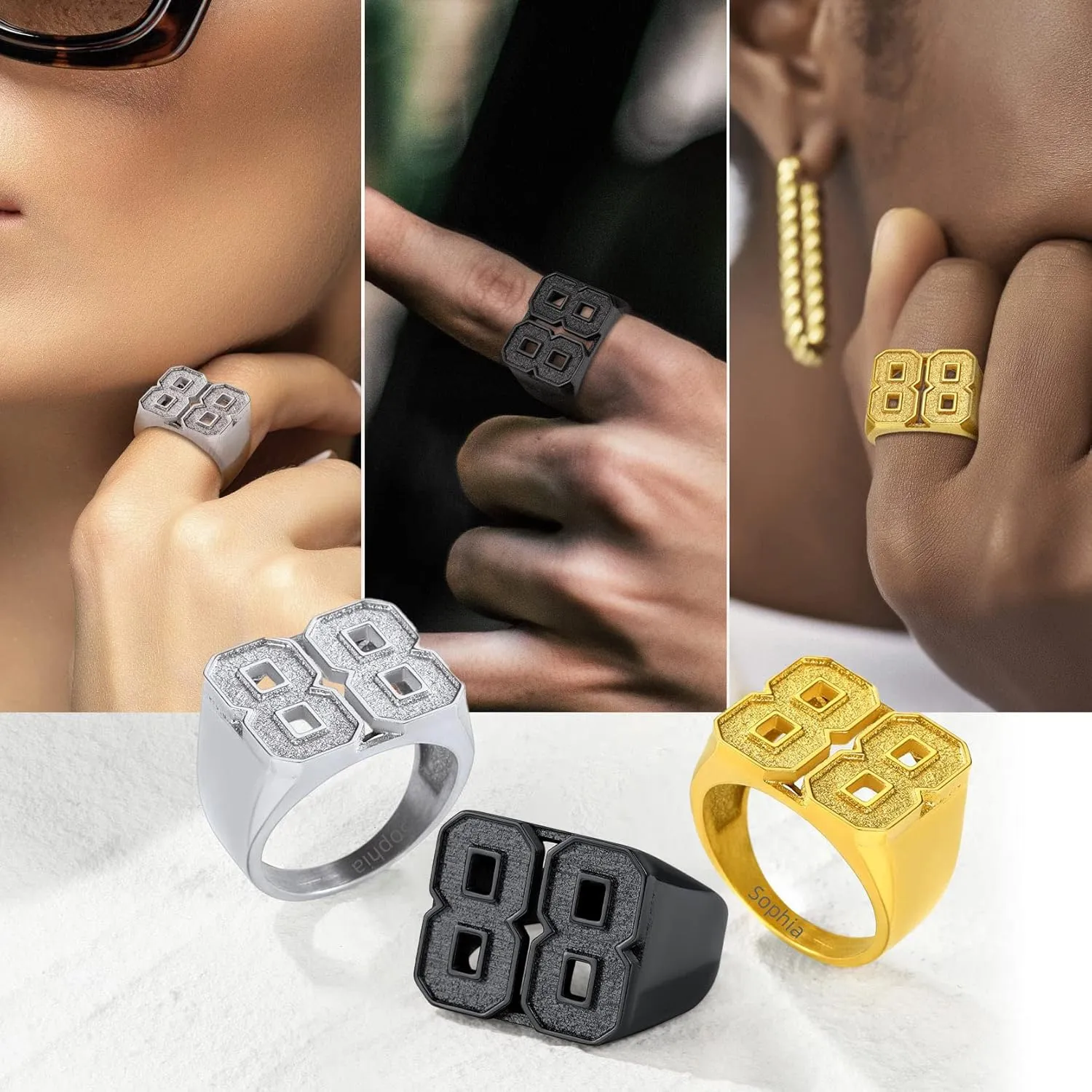 GOLDCHIC JEWELRY Personalized Signet Rings Men Women, Stainless Steel Custom Photo Bold Square/Oval Monogram/Old English Initial Pinky Stacking Statement Ring in Black/Silver/Gold (Size 7-14)
